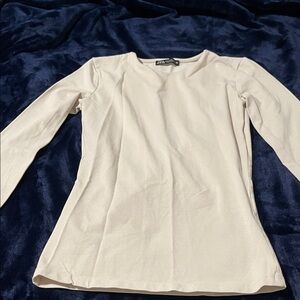 Zara Cream Fitted Long Sleeve Blouse